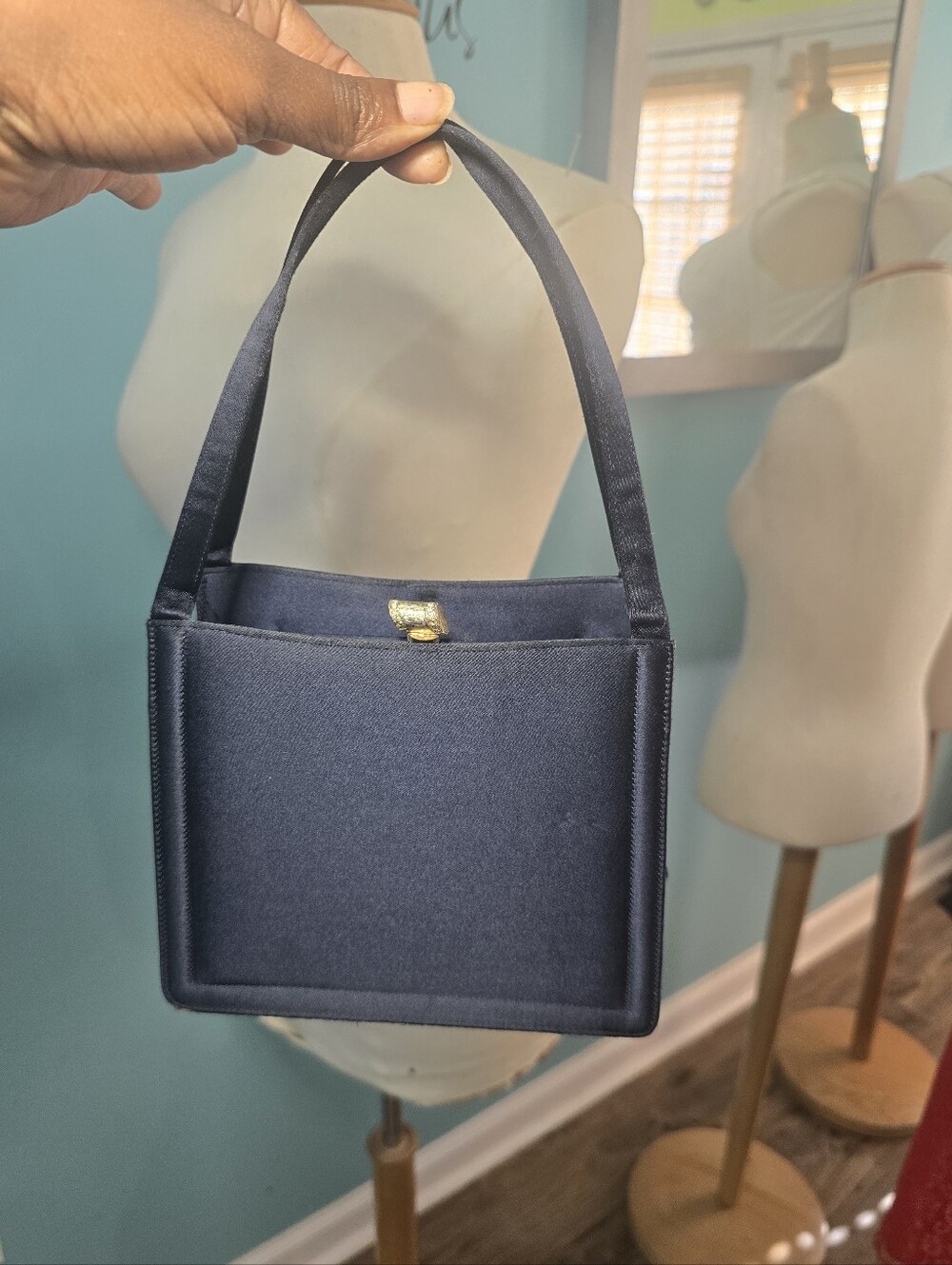 Vintage Navy Satin Saks Fifth Avenue for Coblentz Handbag